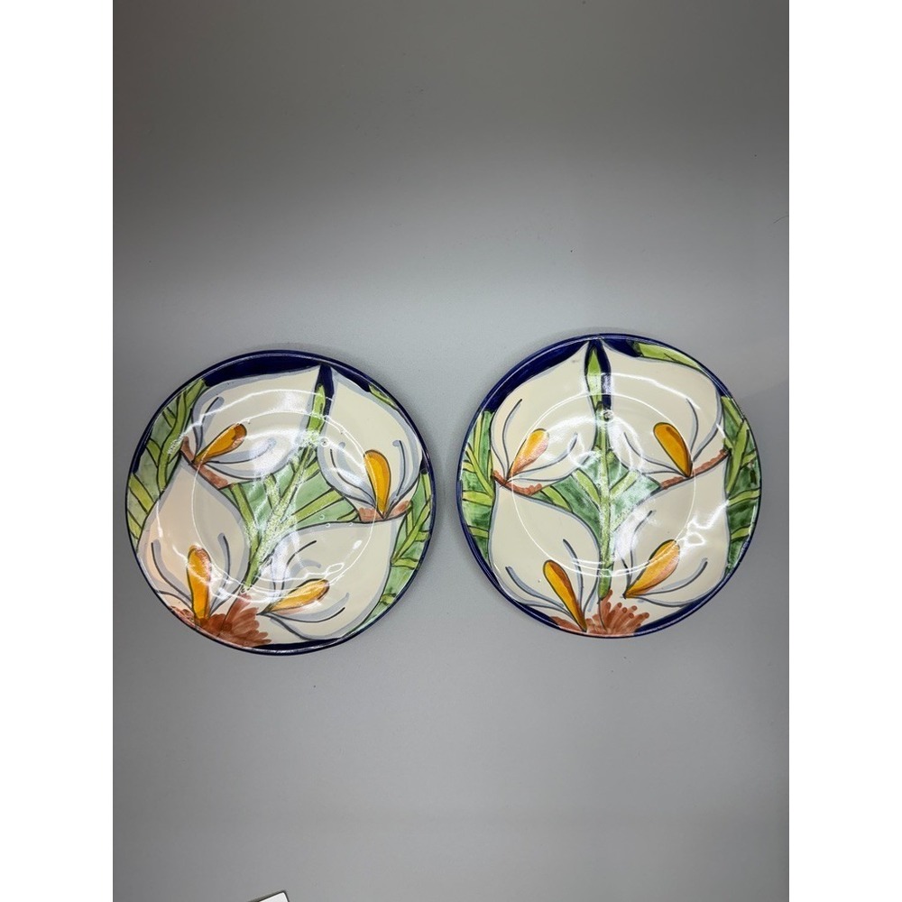 Mexican Talavera Pottery Serving Plates Calla Lilies Small T Ruth Folk Art Decor